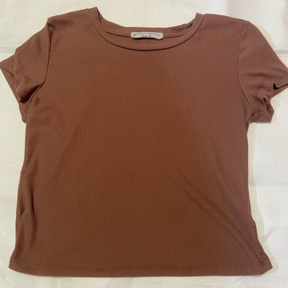 Pink ribbed short sleeve tee